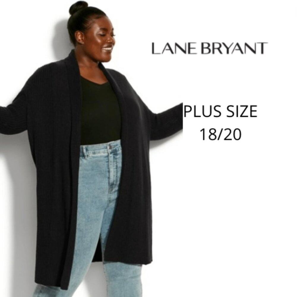 Lane Bryant open front knit Duster cardigan sweater blck mini sequins SIZE 18/20